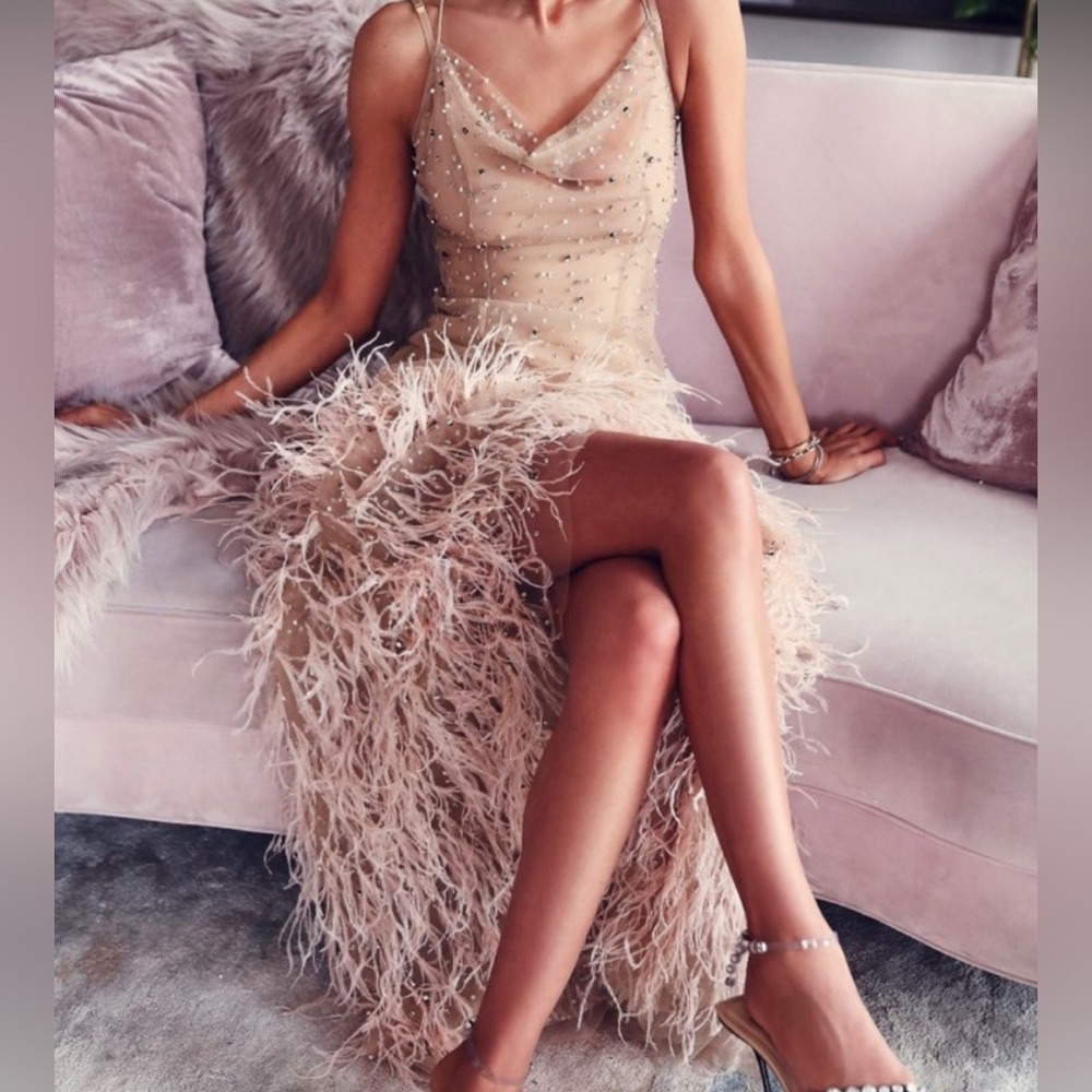 Feather Gown by Reve Riche Mayrem Dress in Dusty Rose